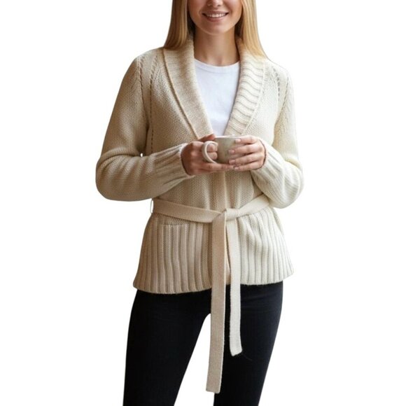 Vintage GAP Belted Shawl Collar Cardigan Knit Sweater - Picture 1 of 10